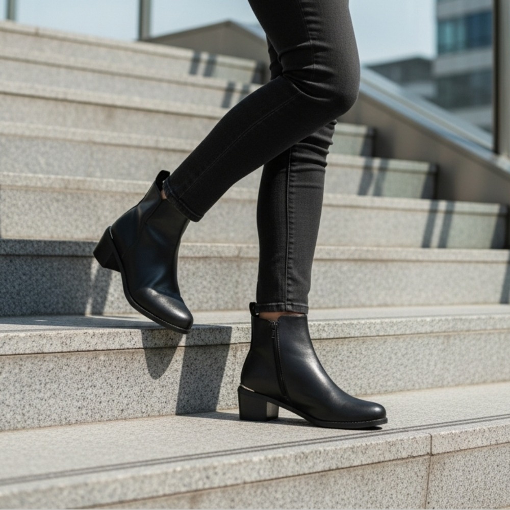 NEW Aqua Diva Women's Water Resistant Black Leather Ankle Boots Block Heel 37